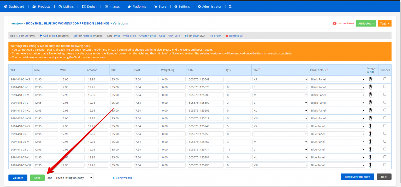 How to amend the prices on an item with Variations? AdListerAdLister