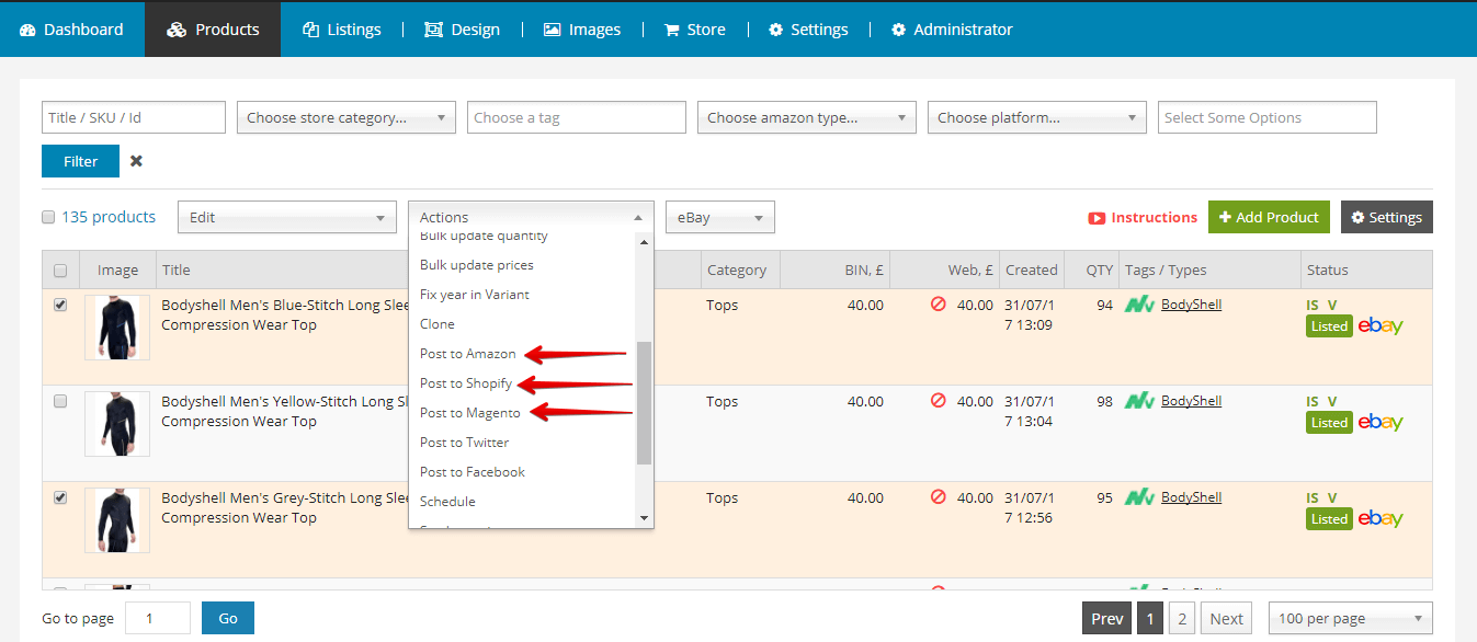 Multichannel listing software - List your inventory on Amazon, Shopify and Magento