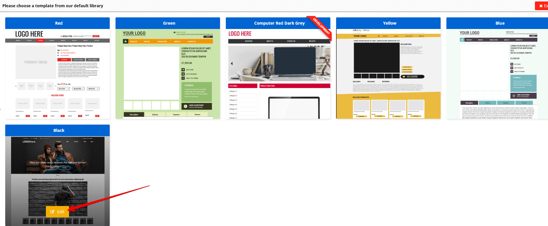 selection of pre-built eBay listing templates