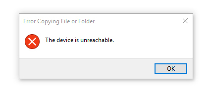 Transferring photos - This Device is unreachable error