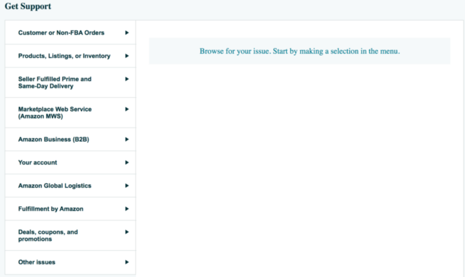 Amazon Seller Support page